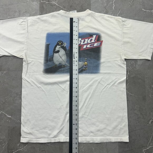 Vintage Bud Ice Shirt Mens XL White Beware The Penguins Wild Oats Beer Promo 90s - Picture 14 of 15